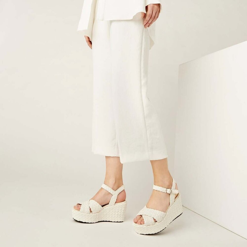 La Canadienne Prevost Platform SANDALS Size EU 40 9.5 Woven White Leather NEW - Picture 15 of 16
